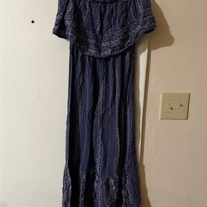 💚💚💚 Japna Dark Blue Patterned Maxi Dress